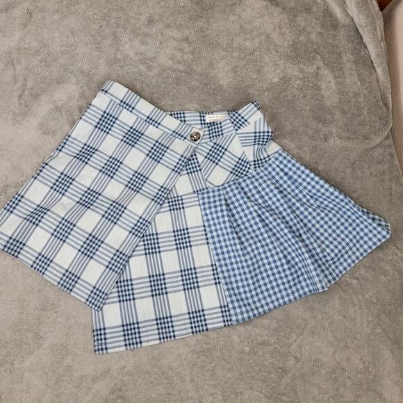 Urban Outfitters Women's Plaid Mini Skirt M Blue Patchwork Pleated Y2K preppy - Picture 1 of 10